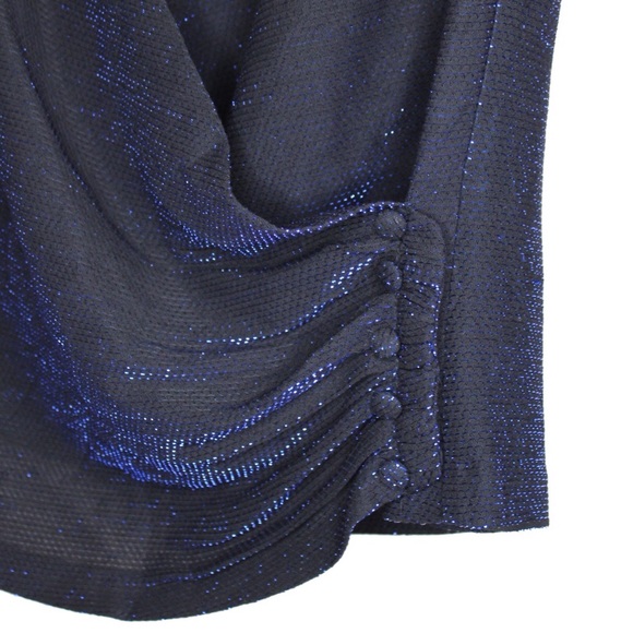 Zara NWT Shimmer Metallic Blue Draped Top with Open Draped Back & Tie Detail XS - Picture 4 of 8